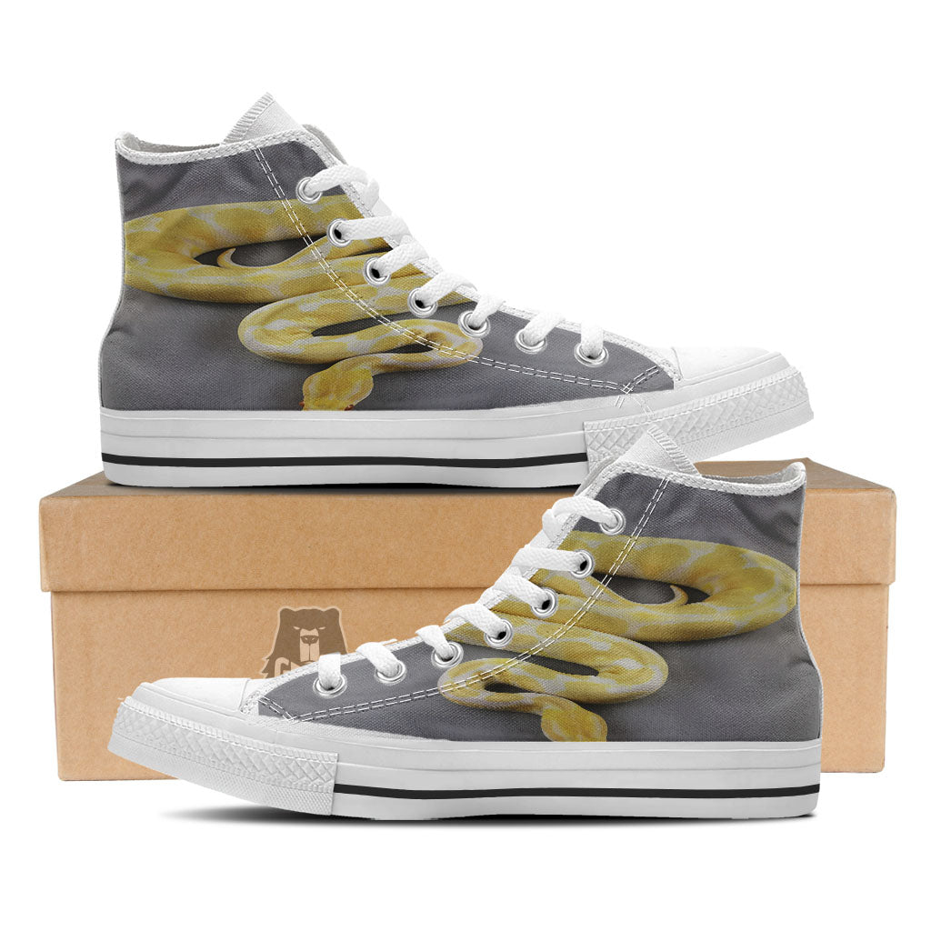 Python Snake Yellow And White Print White High Top Shoes-grizzshop