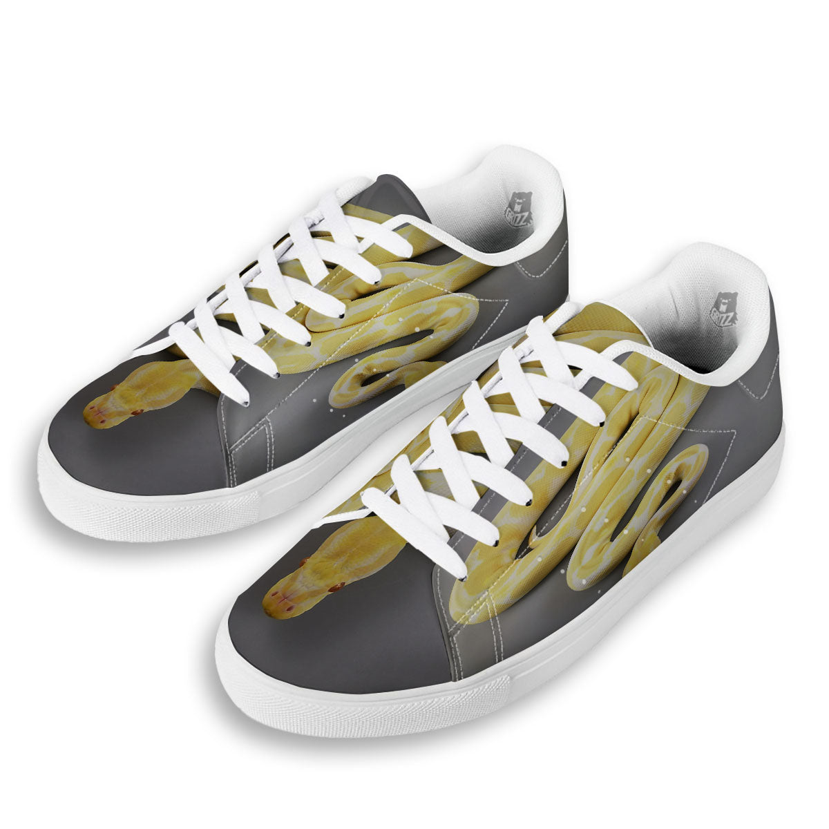 Python Snake Yellow And White Print White Low Top Sneakers-grizzshop