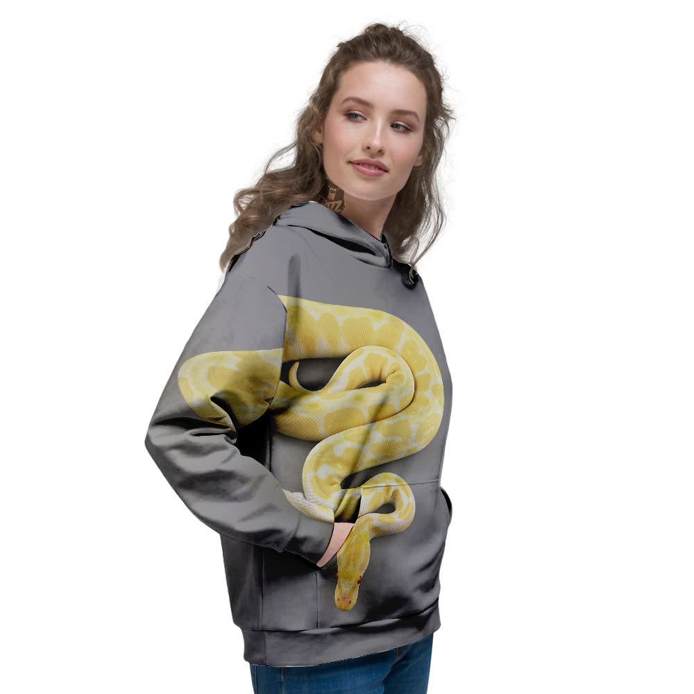 Python Snake Yellow And White Print Women's Hoodie-grizzshop