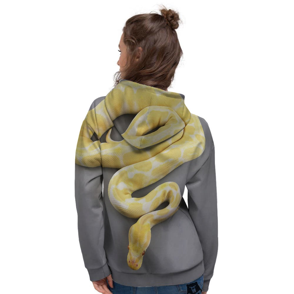 Python Snake Yellow And White Print Women's Hoodie-grizzshop