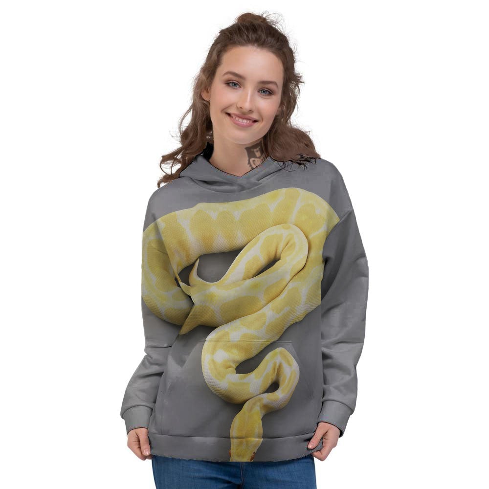Python Snake Yellow And White Print Women's Hoodie-grizzshop