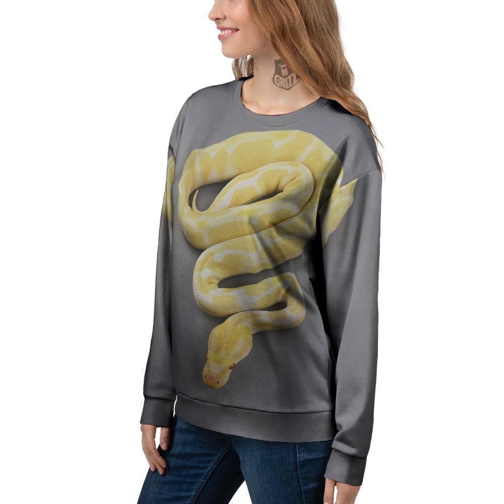 Python Snake Yellow And White Print Women's Sweatshirt-grizzshop