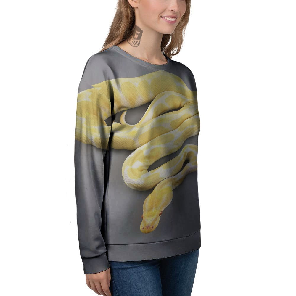Python Snake Yellow And White Print Women's Sweatshirt-grizzshop