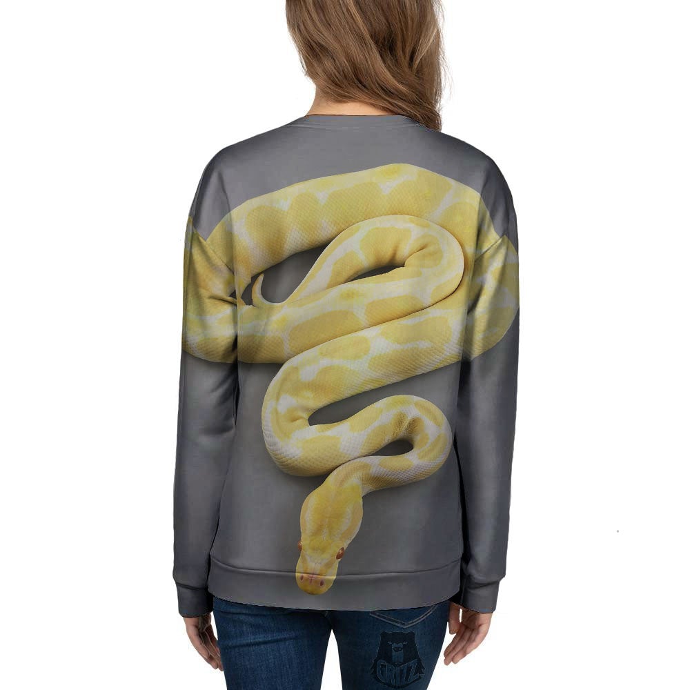 Python Snake Yellow And White Print Women's Sweatshirt-grizzshop