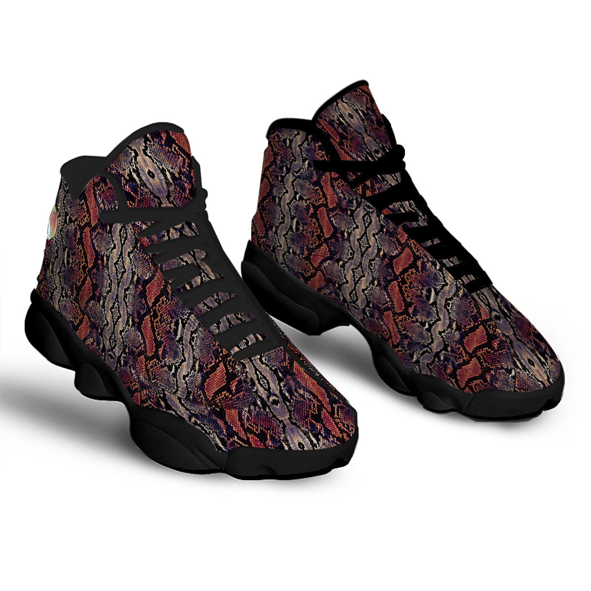 Python Snakeskin Brick Red Print Black Basketball Shoes-grizzshop