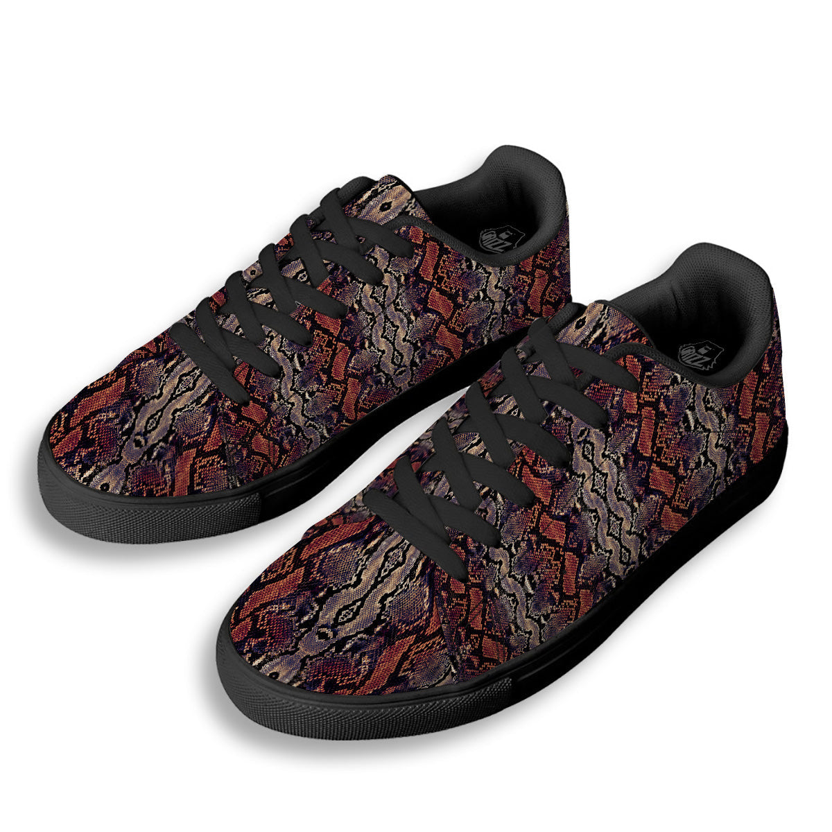 Python Snakeskin Brick Red Print Black Low Top Sneakers-grizzshop