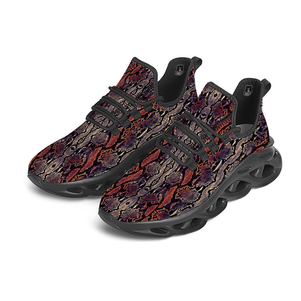 Python Snakeskin Brick Red Print Black Running Shoes-grizzshop
