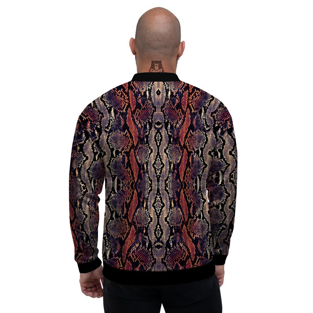 Python Snakeskin Brick Red Print Men's Bomber Jacket-grizzshop