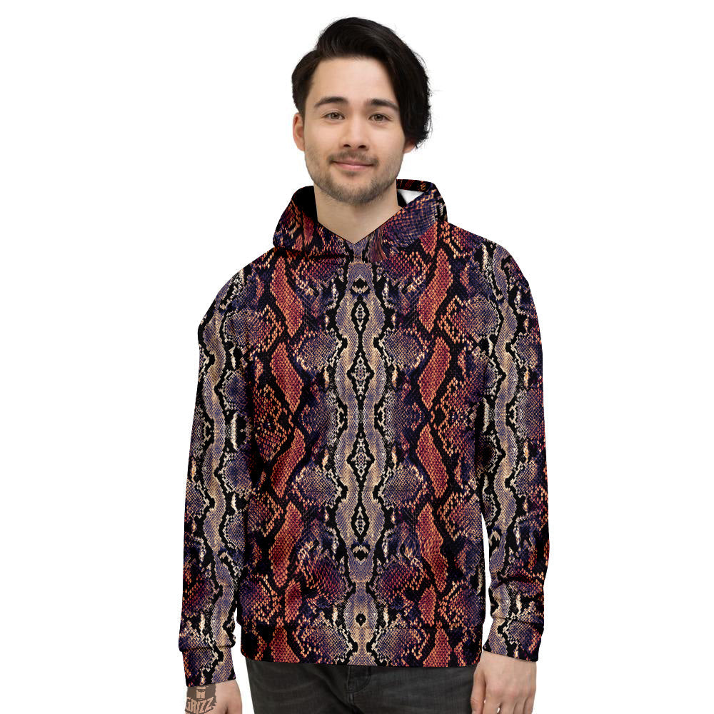 Python Snakeskin Brick Red Print Men's Hoodie-grizzshop