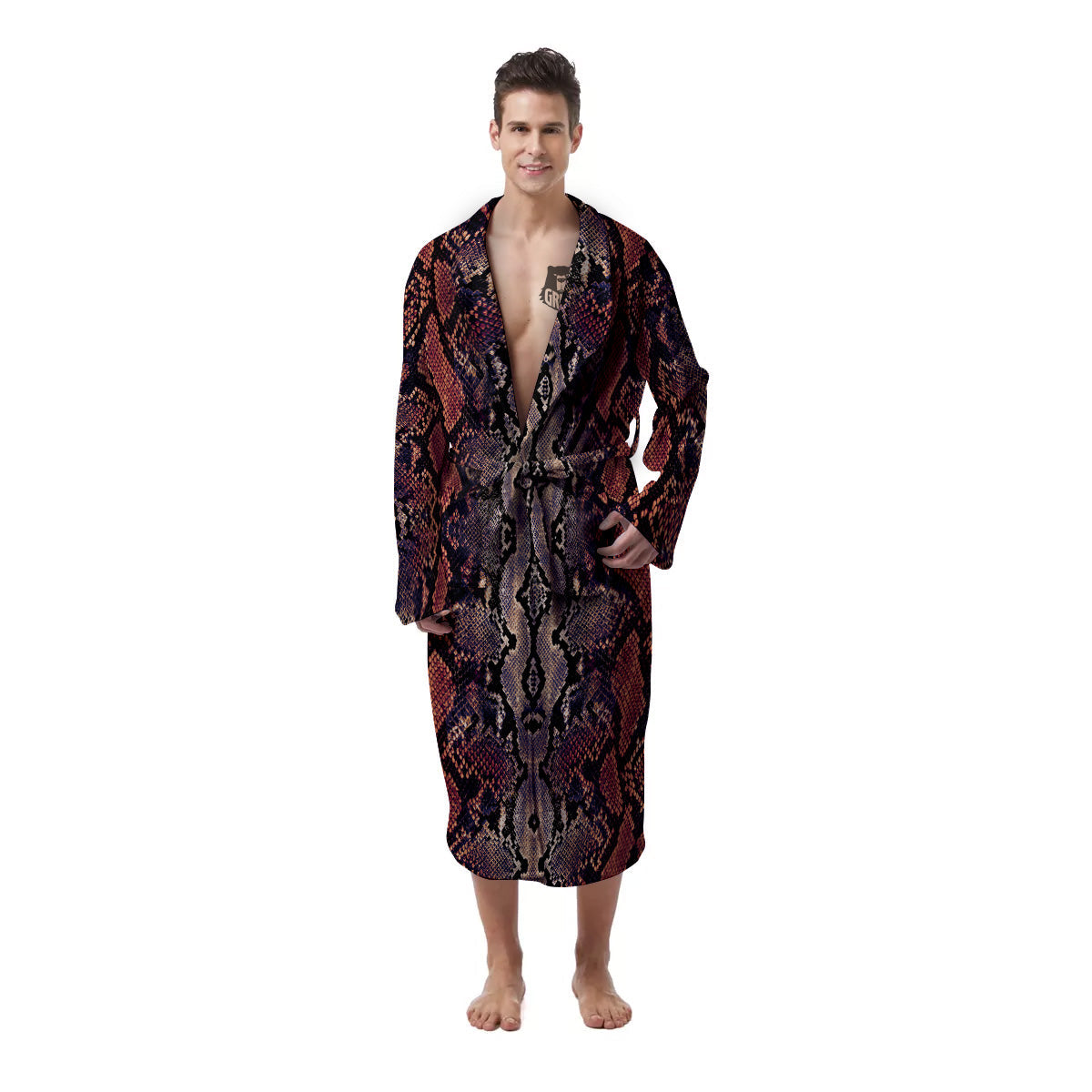 Python Snakeskin Brick Red Print Men's Robe-grizzshop