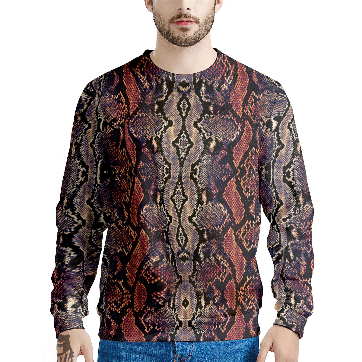 Python Snakeskin Brick Red Print Men's Sweatshirt-grizzshop