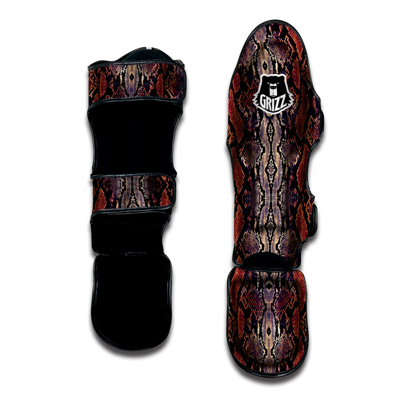 Python Snakeskin Brick Red Print Muay Thai Shin Guards-grizzshop