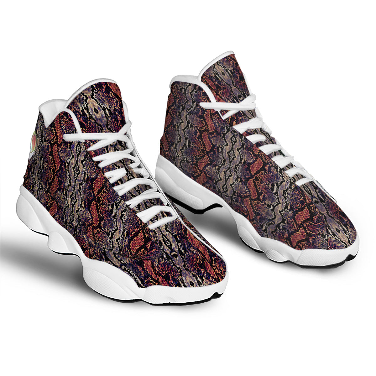 Python Snakeskin Brick Red Print White Basketball Shoes-grizzshop