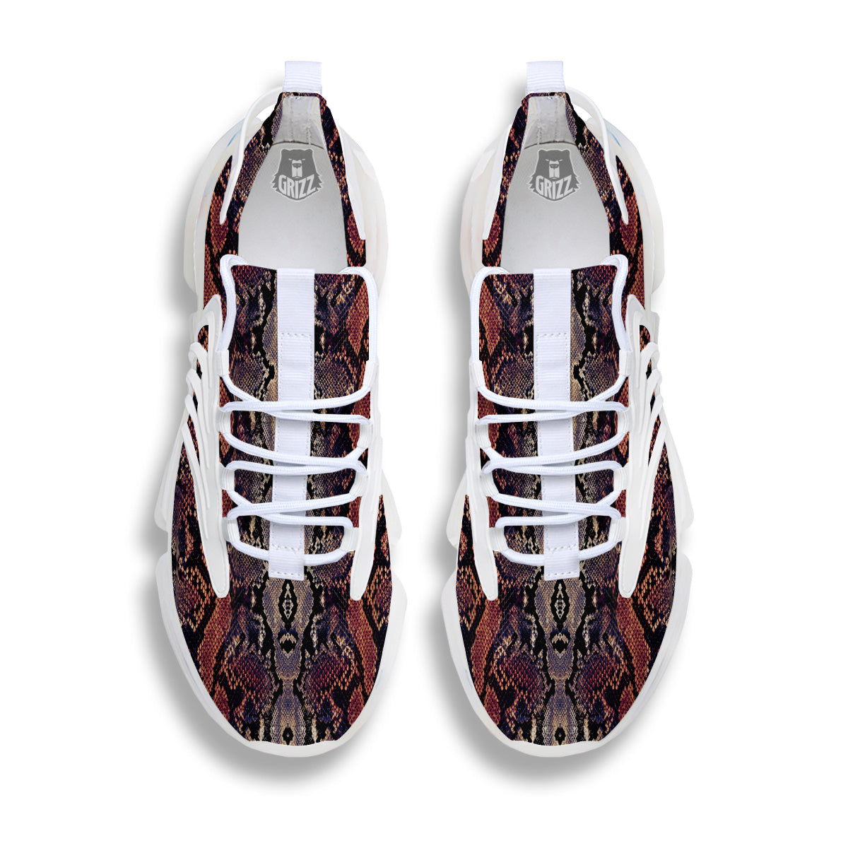 Python Snakeskin Brick Red Print White Gym Shoes-grizzshop