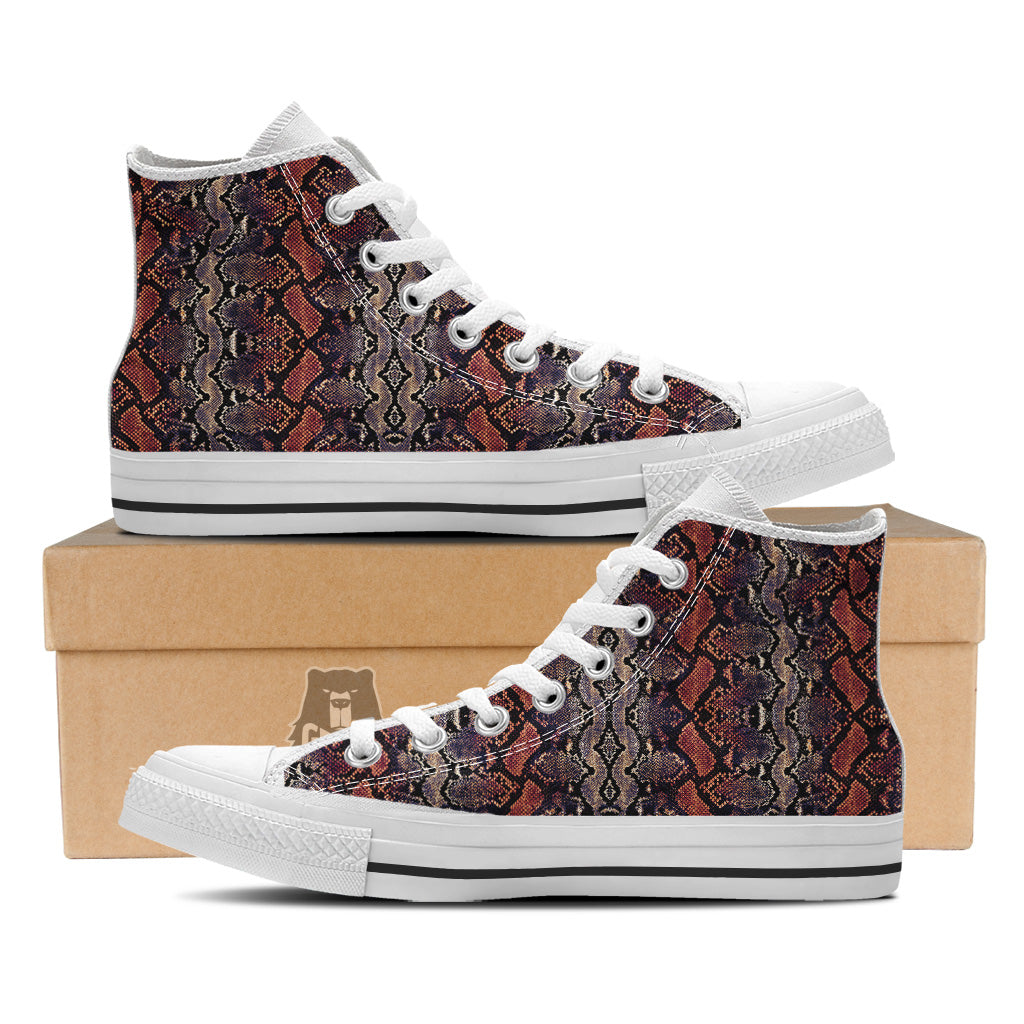 Python Snakeskin Brick Red Print White High Top Shoes-grizzshop