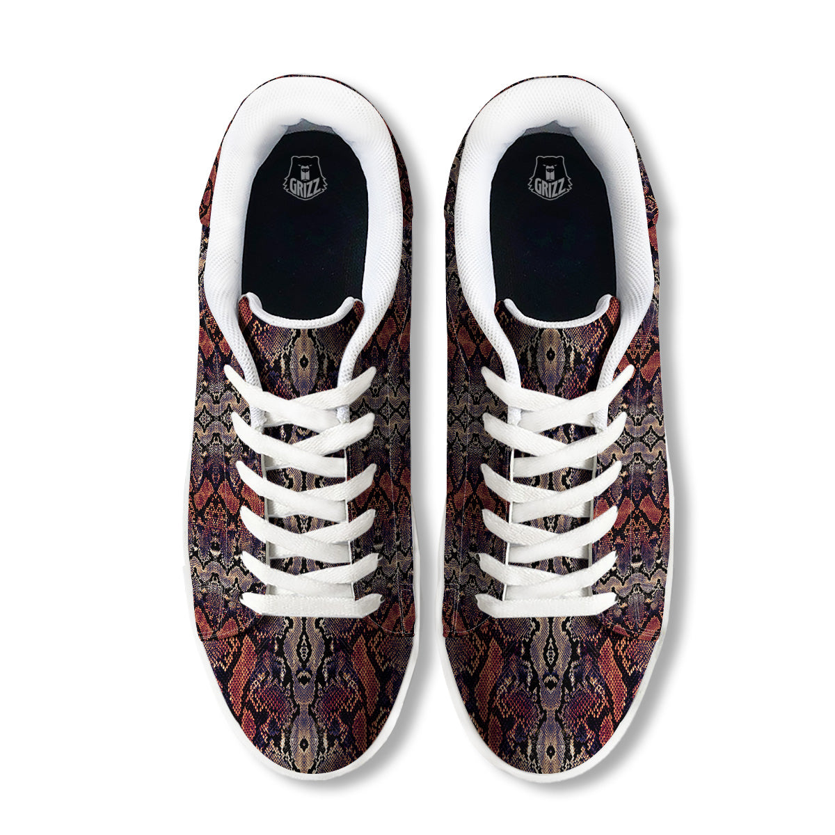 Python Snakeskin Brick Red Print White Low Top Sneakers-grizzshop