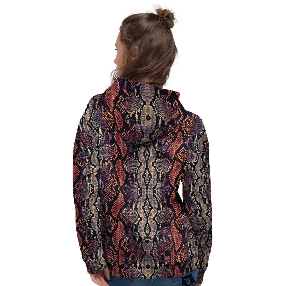 Python Snakeskin Brick Red Print Women's Hoodie-grizzshop