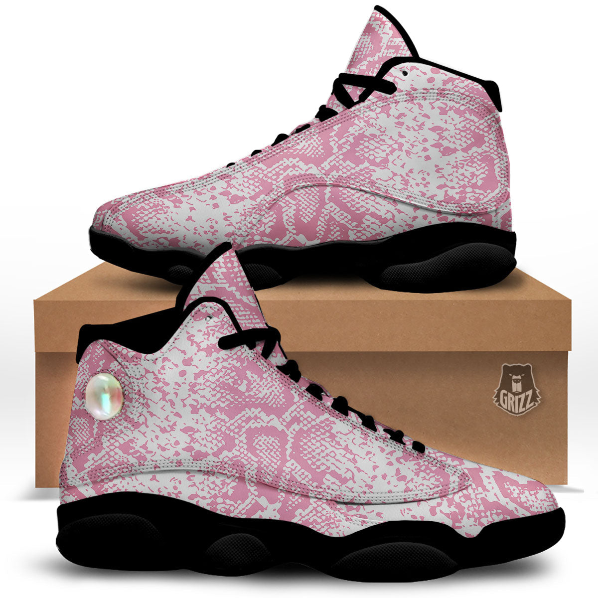 Python Snakeskin Pink Print Black Basketball Shoes-grizzshop