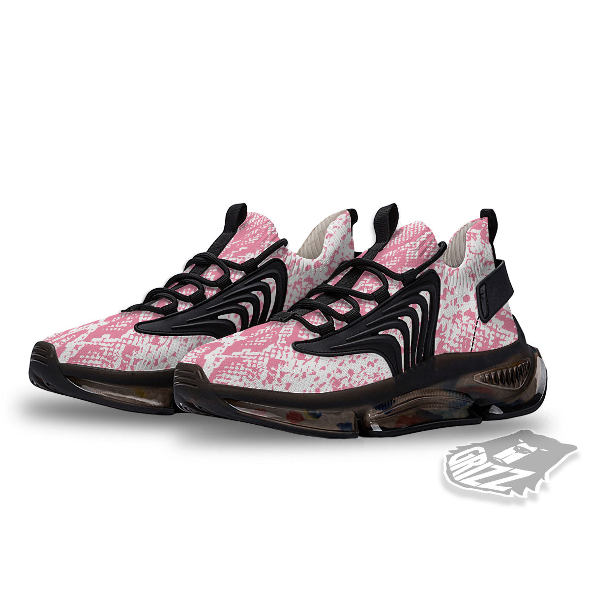 Python Snakeskin Pink Print Black Gym Shoes-grizzshop