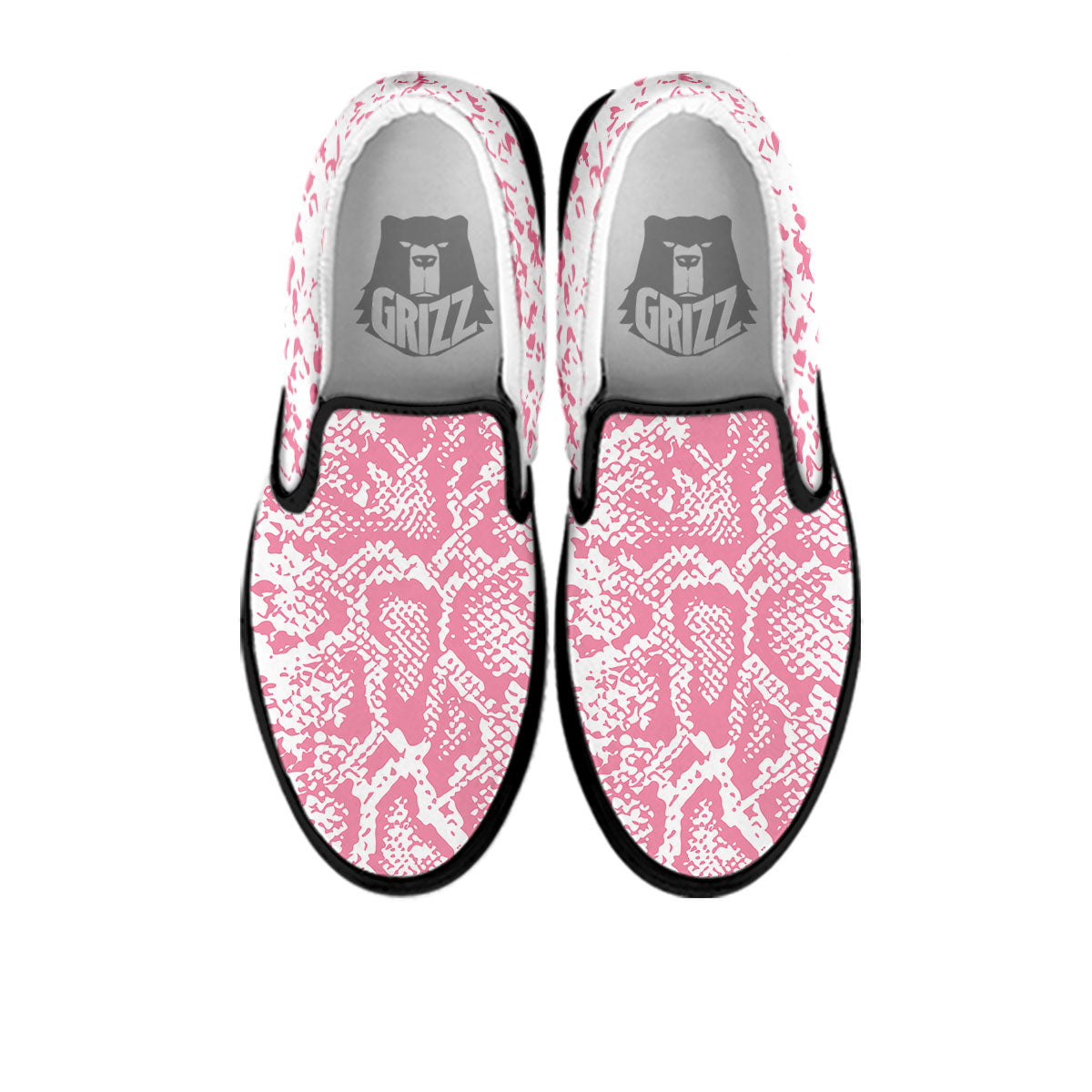 Python Snakeskin Pink Print Black Slip On Shoes-grizzshop