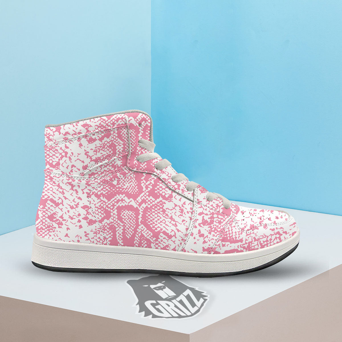 Python Snakeskin Pink Print High Top Sneakers-grizzshop