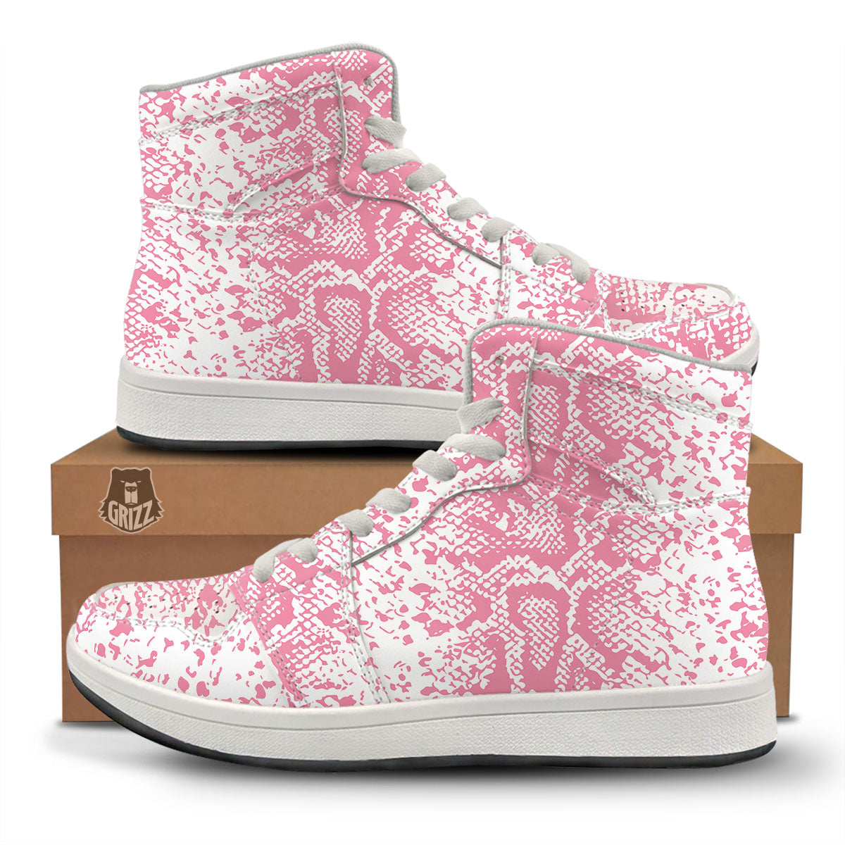 Python Snakeskin Pink Print High Top Sneakers-grizzshop