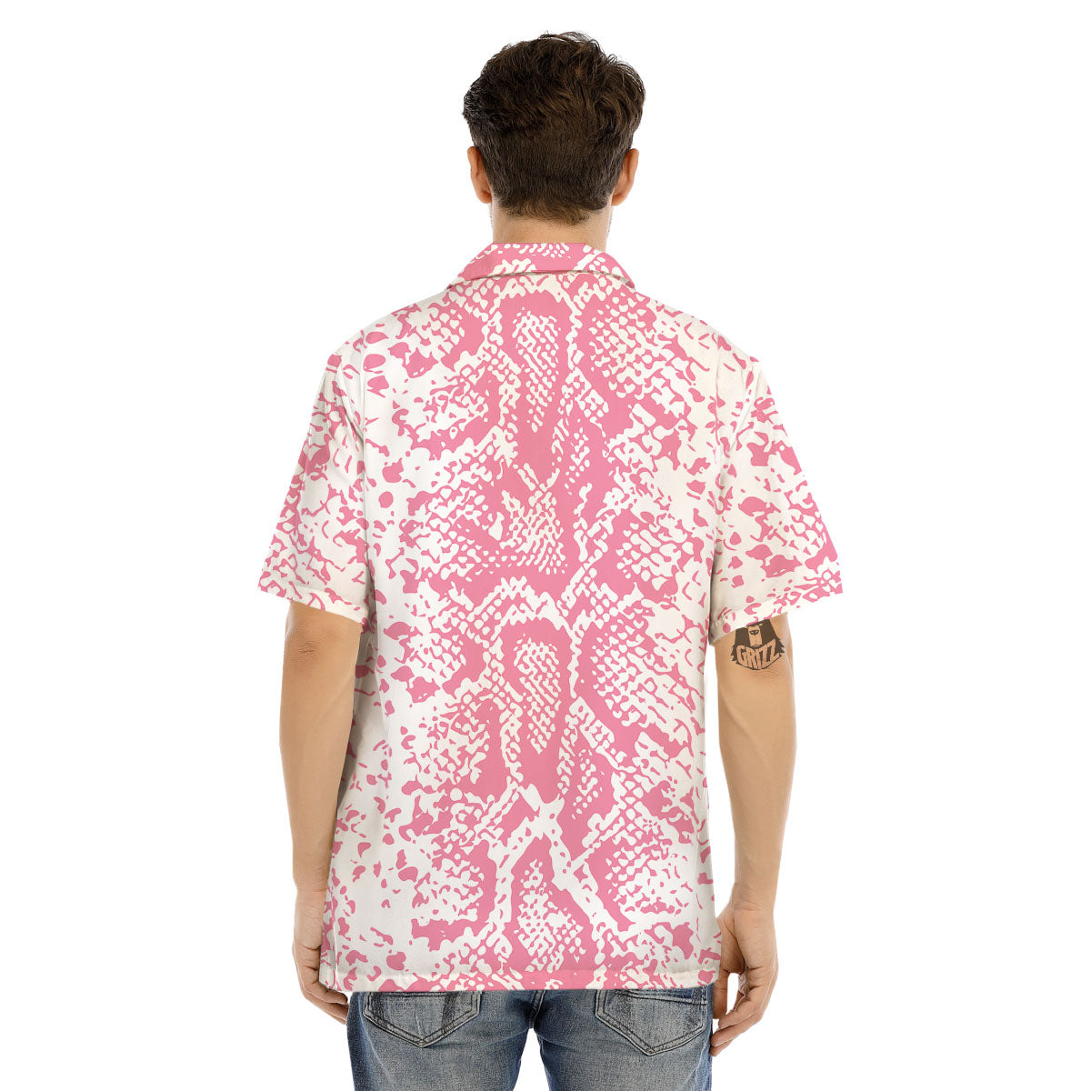 Python Snakeskin Pink Print Men's Hawaiian Shirt-grizzshop
