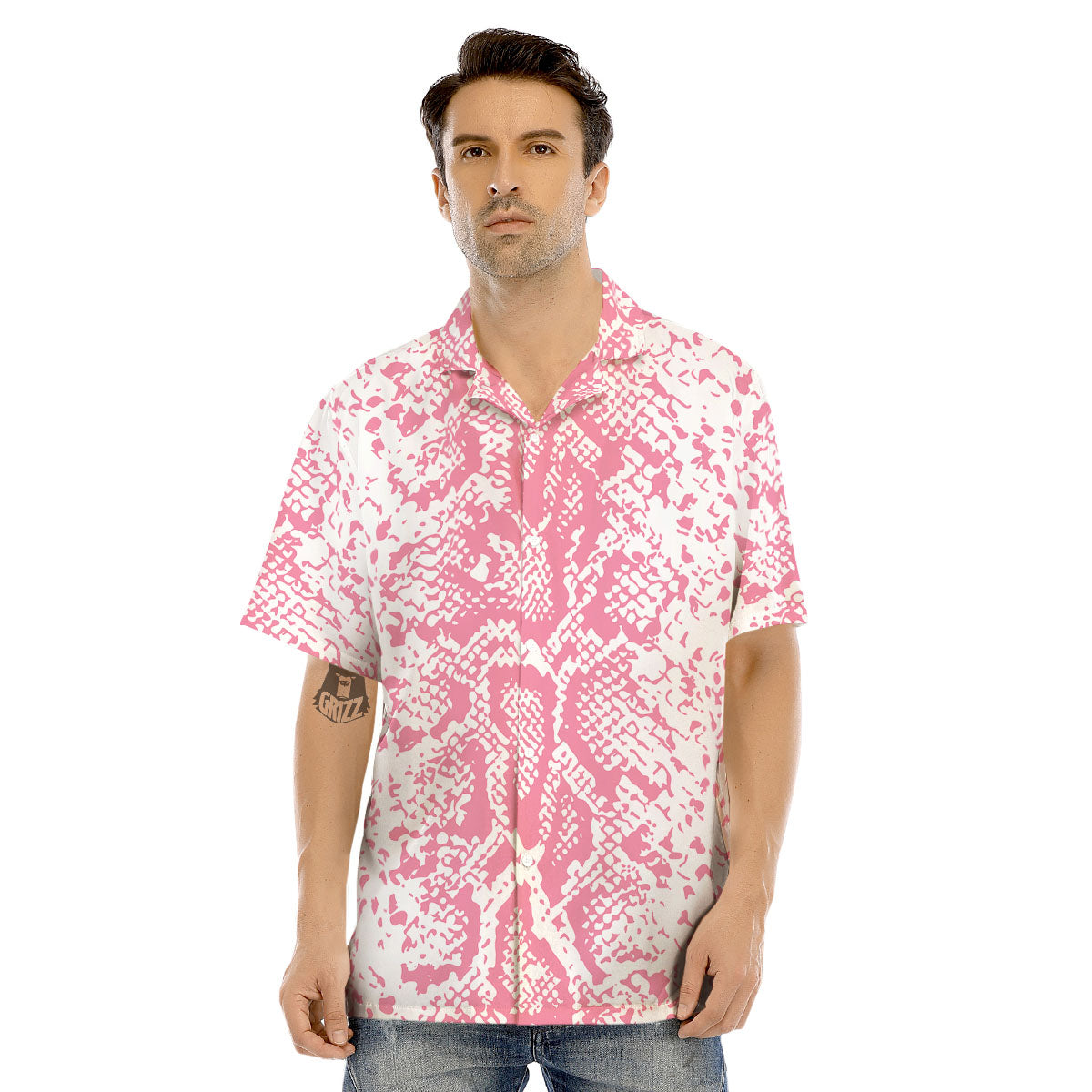 Python Snakeskin Pink Print Men's Hawaiian Shirt-grizzshop