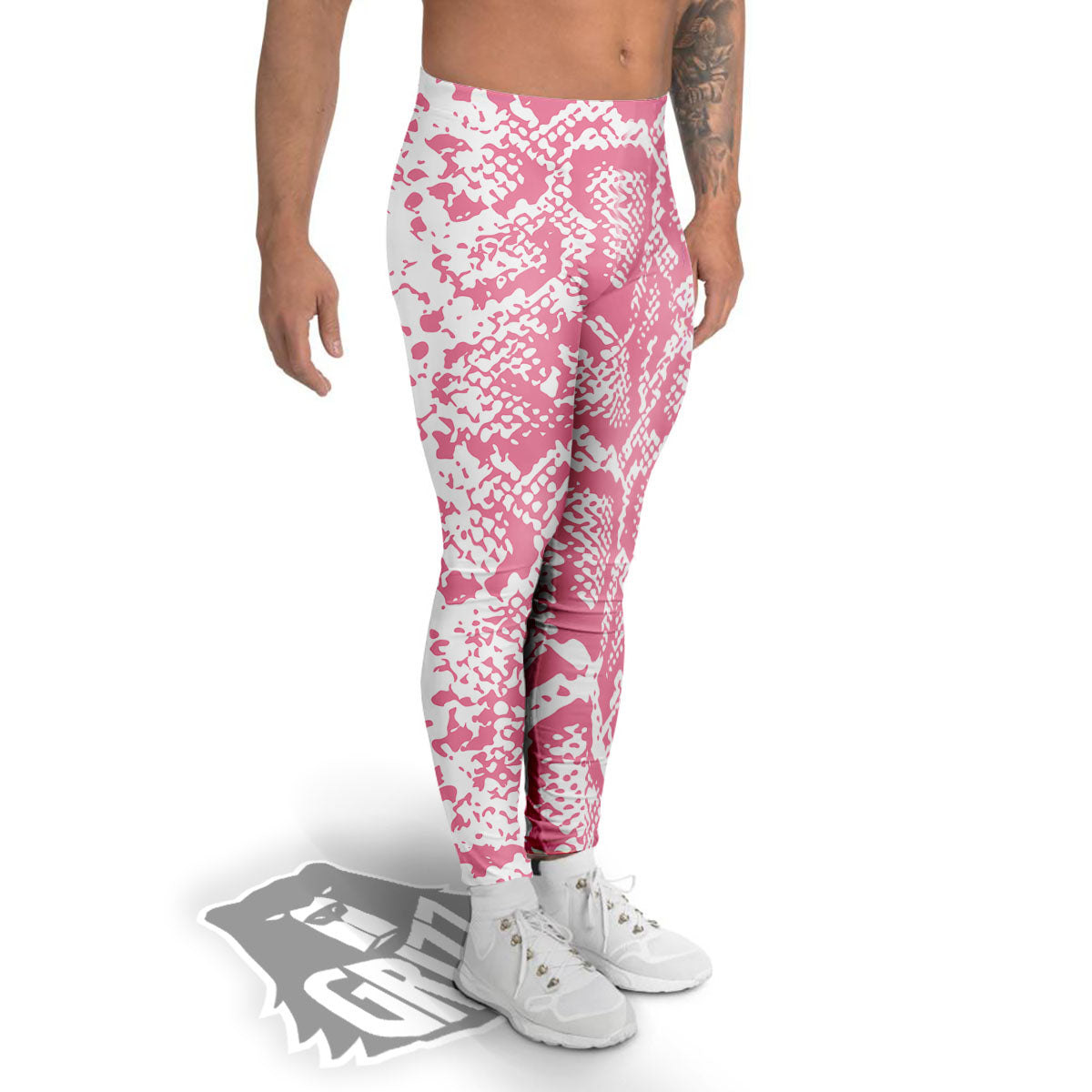 Python Snakeskin Pink Print Men's Leggings-grizzshop