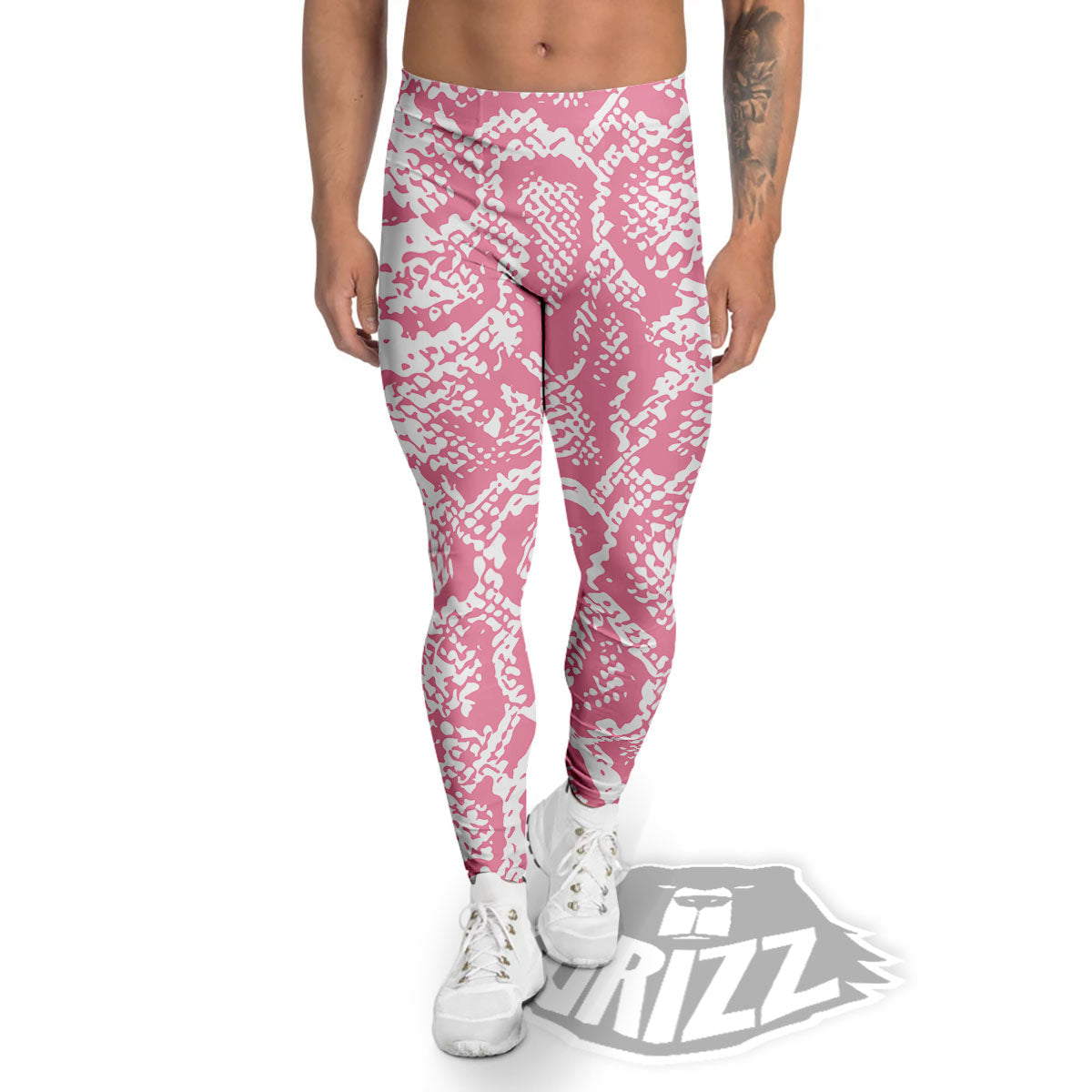 Python Snakeskin Pink Print Men's Leggings-grizzshop