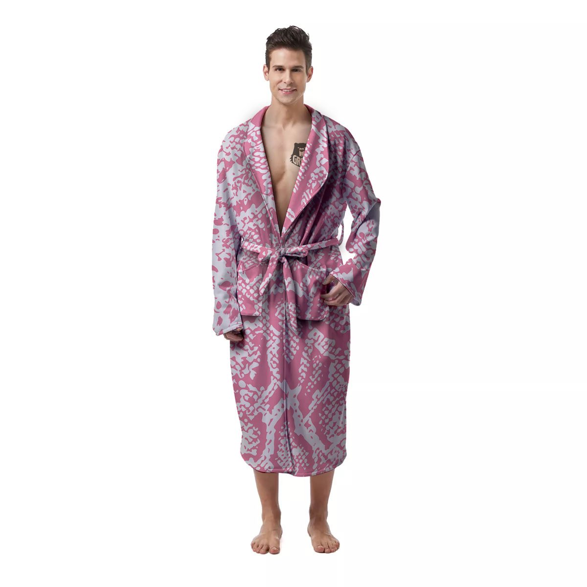 Python Snakeskin Pink Print Men's Robe-grizzshop