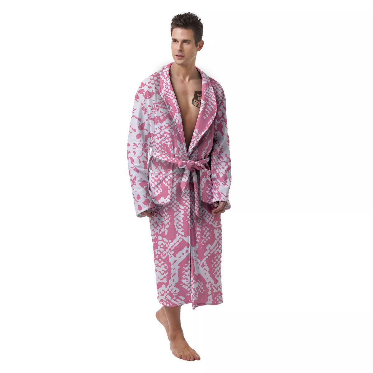 Python Snakeskin Pink Print Men's Robe-grizzshop