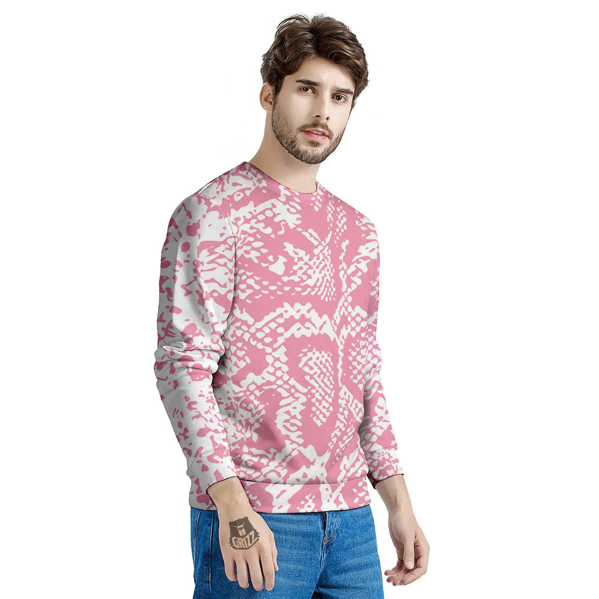Python Snakeskin Pink Print Men's Sweatshirt-grizzshop