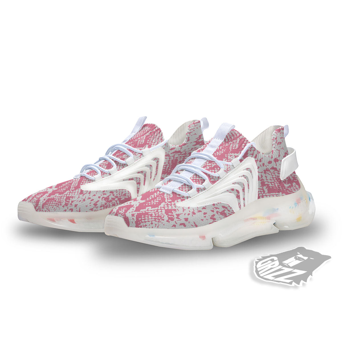 Python Snakeskin Pink Print White Gym Shoes-grizzshop