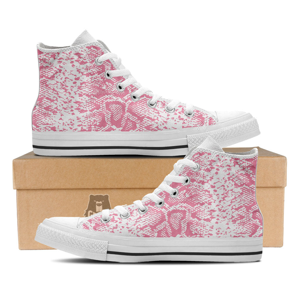 Python Snakeskin Pink Print White High Top Shoes-grizzshop