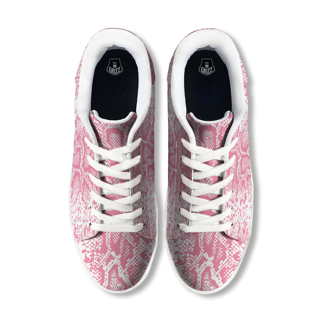 Python Snakeskin Pink Print White Low Top Sneakers-grizzshop