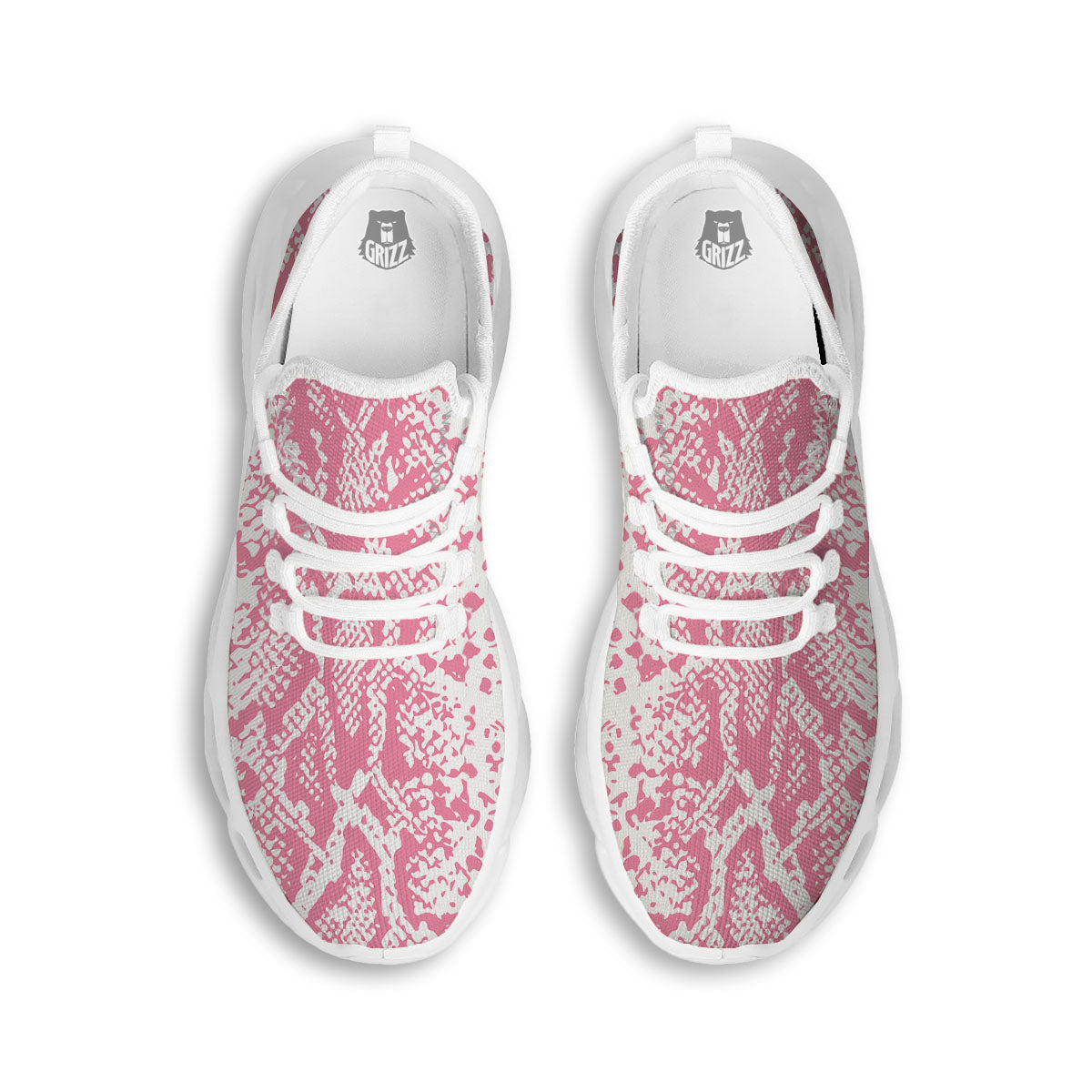 Python Snakeskin Pink Print White Running Shoes-grizzshop