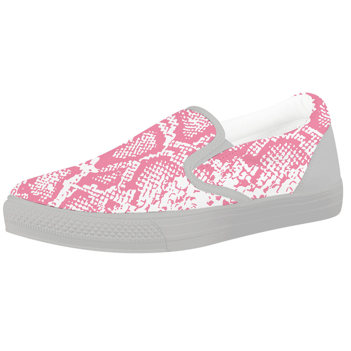 Python Snakeskin Pink Print White Slip On Shoes-grizzshop