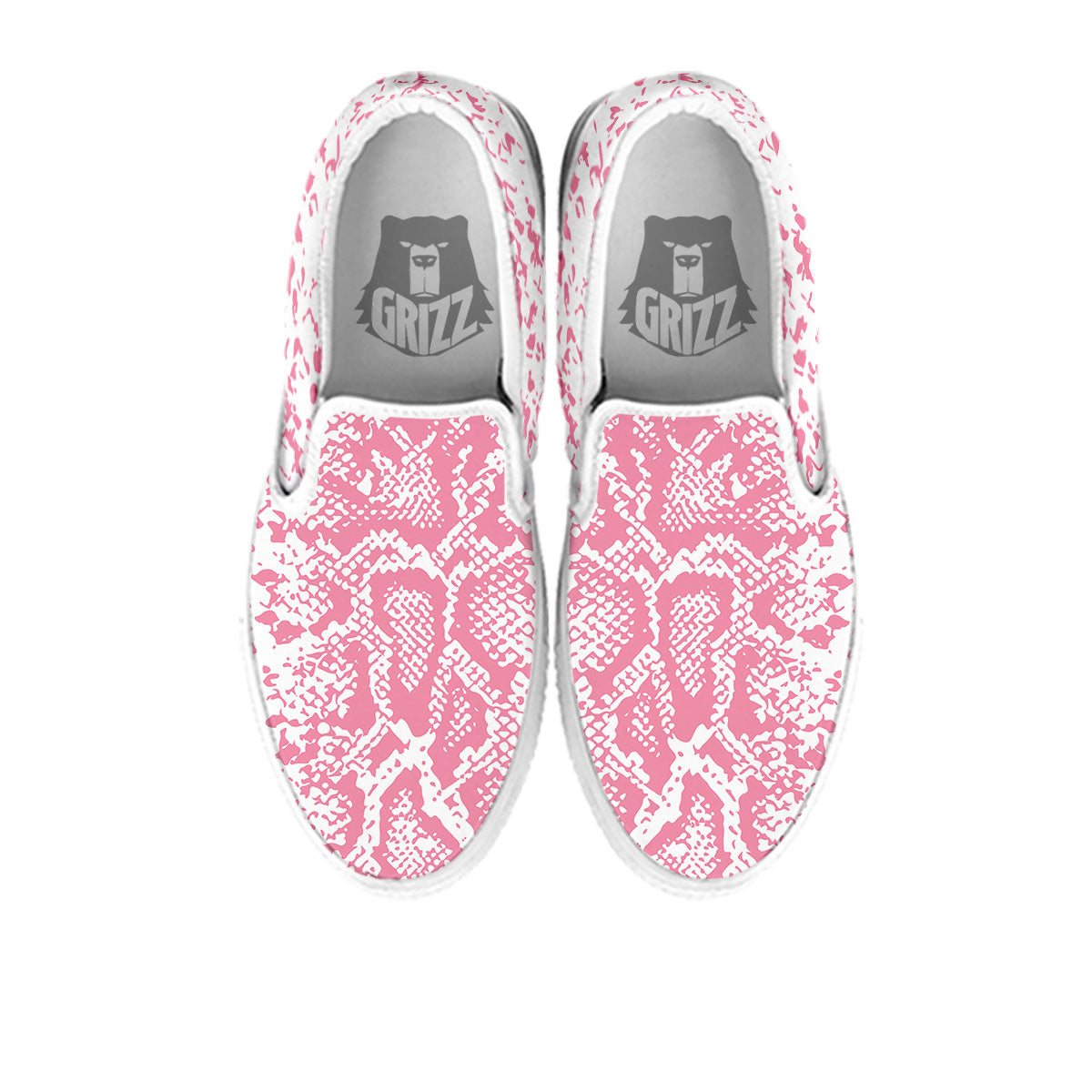 Python Snakeskin Pink Print White Slip On Shoes-grizzshop