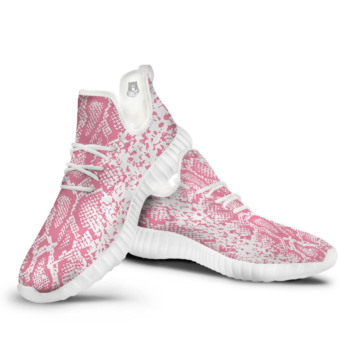 Python Snakeskin Pink Print White Walking Shoes-grizzshop