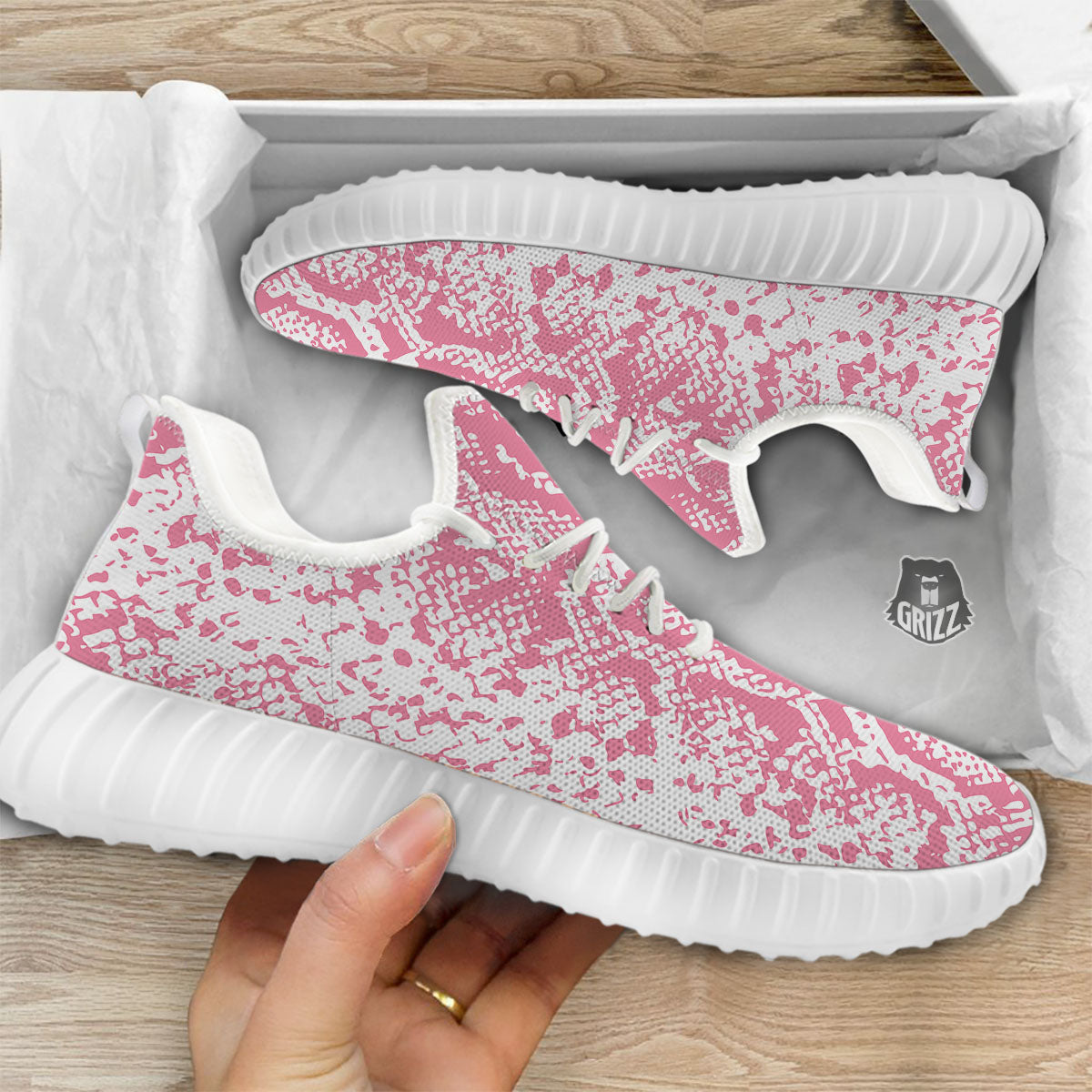 Python Snakeskin Pink Print White Walking Shoes-grizzshop