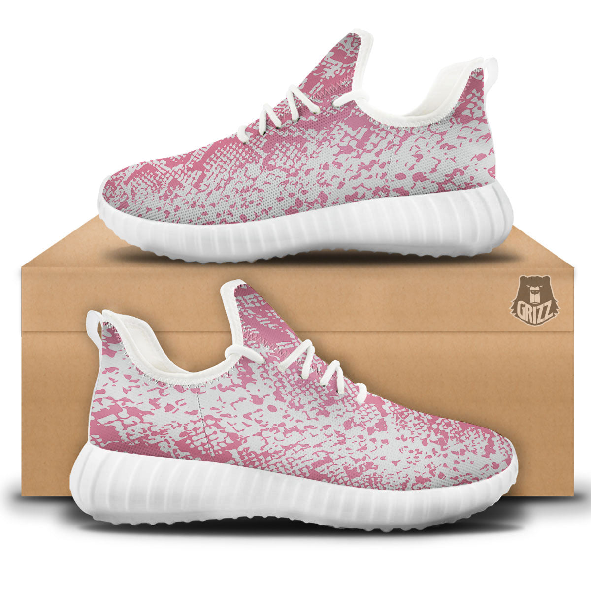 Python Snakeskin Pink Print White Walking Shoes-grizzshop