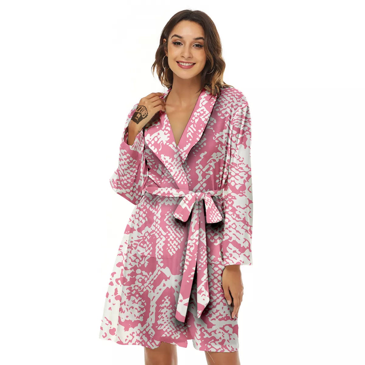 Python Snakeskin Pink Print Women's Robe-grizzshop