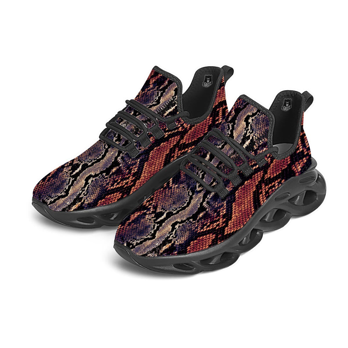 Python Snakeskin Print Black Running Shoes-grizzshop