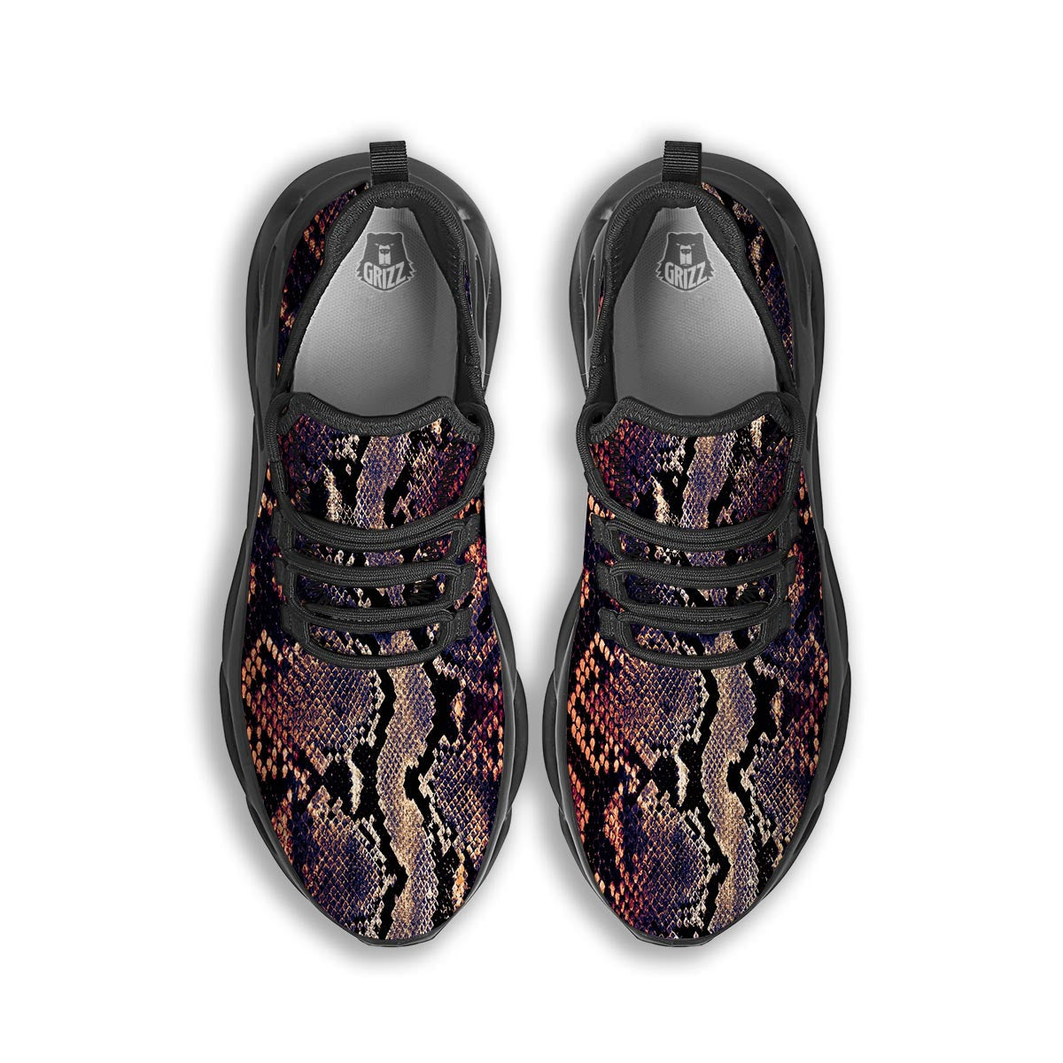 Python Snakeskin Print Black Running Shoes-grizzshop
