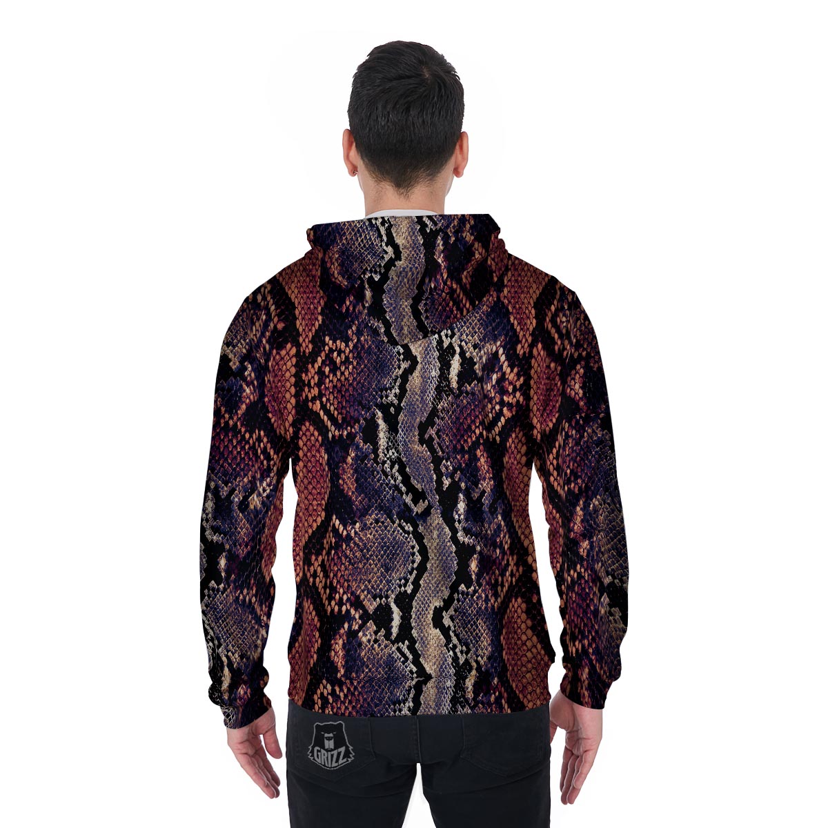 Python Snakeskin Print Men's Zip Up Hoodie-grizzshop