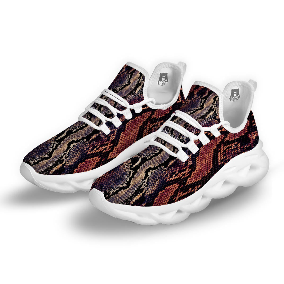Python Snakeskin Print White Running Shoes-grizzshop