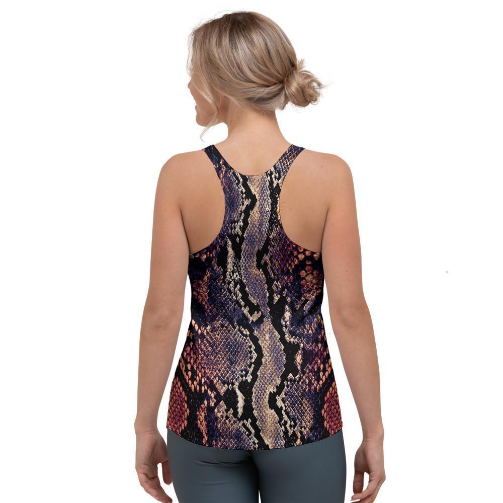 Python Snakeskin Print Women's Racerback Tank Top-grizzshop