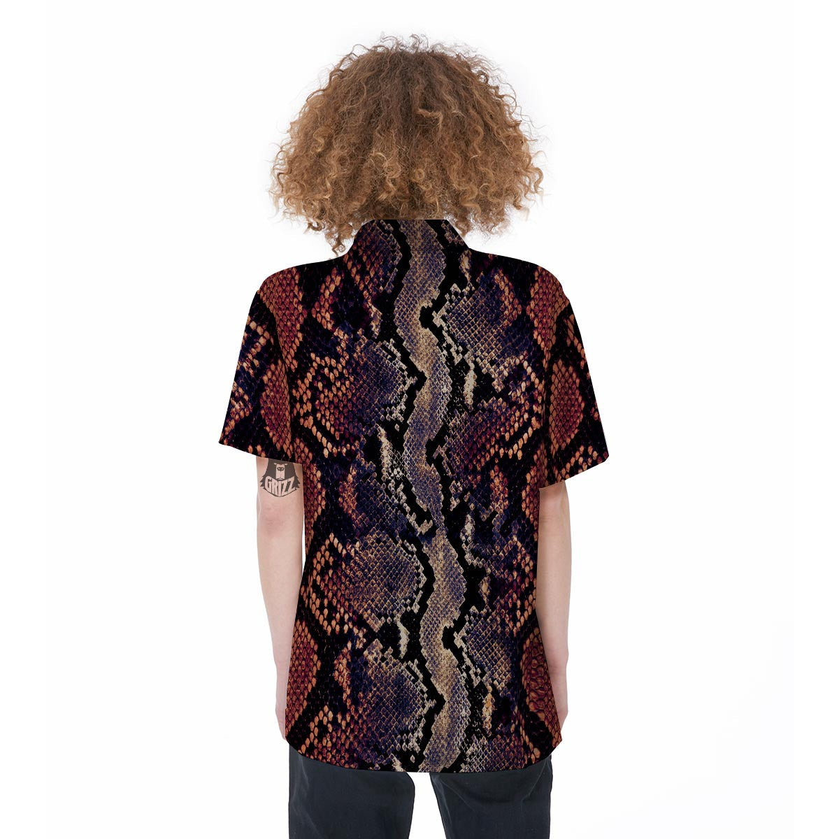 Python Snakeskin Print Women's Short Sleeve Shirts-grizzshop