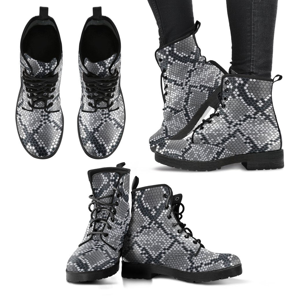 Python Skin Snakeskin Pattern Print Men Women Leather Boots-grizzshop